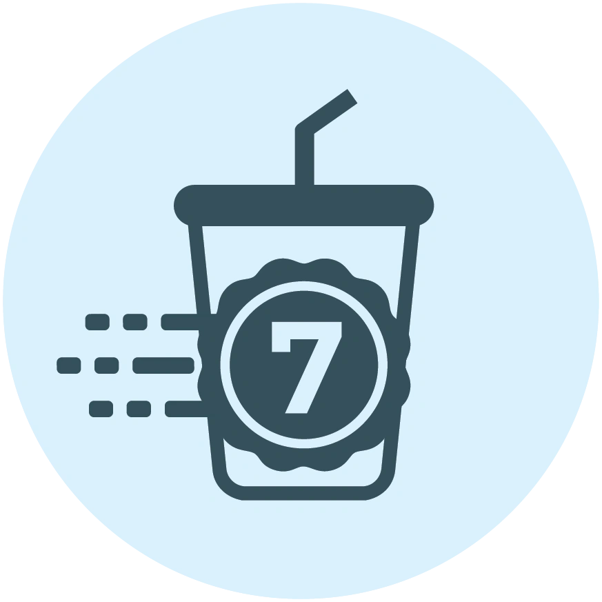 Animated drink cup with a straw and number 7