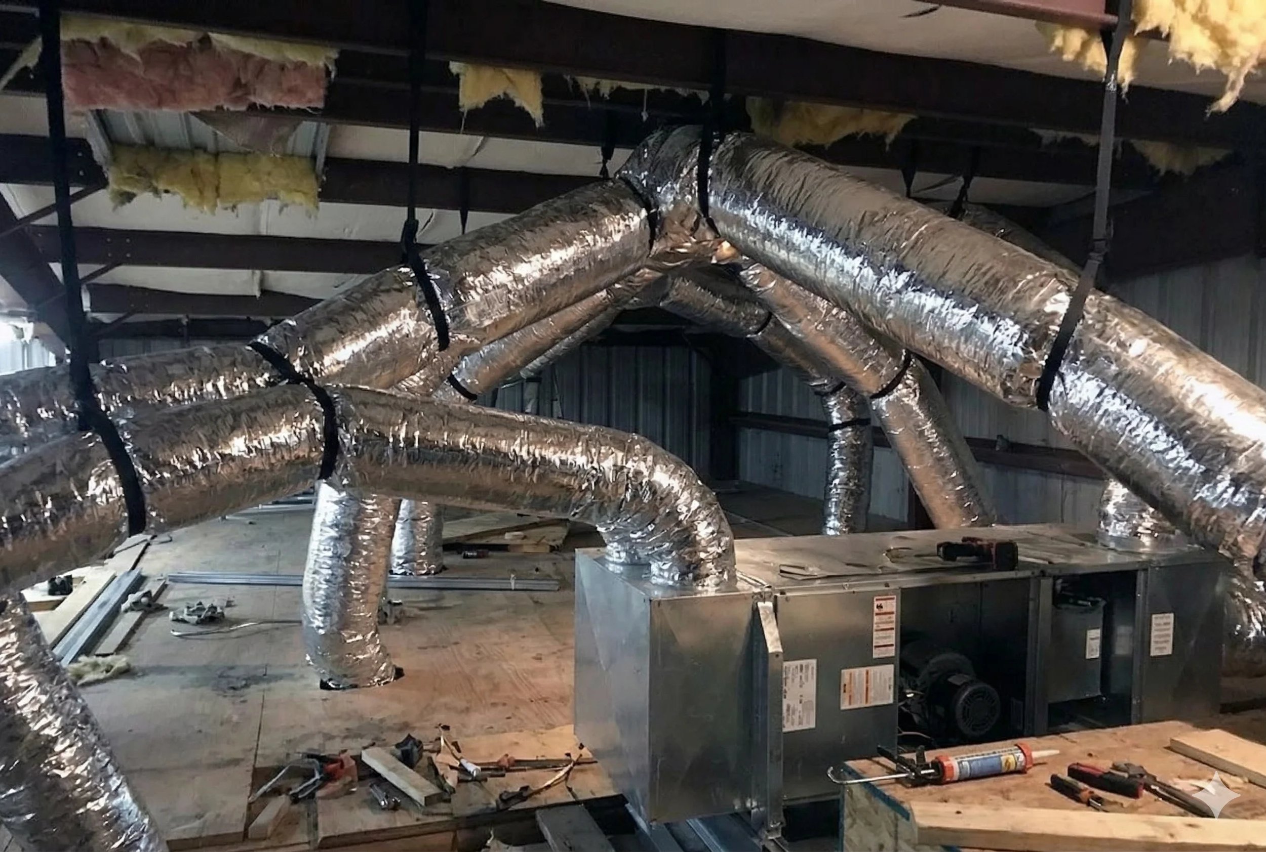 HVAC ductwork installation in industrial setting