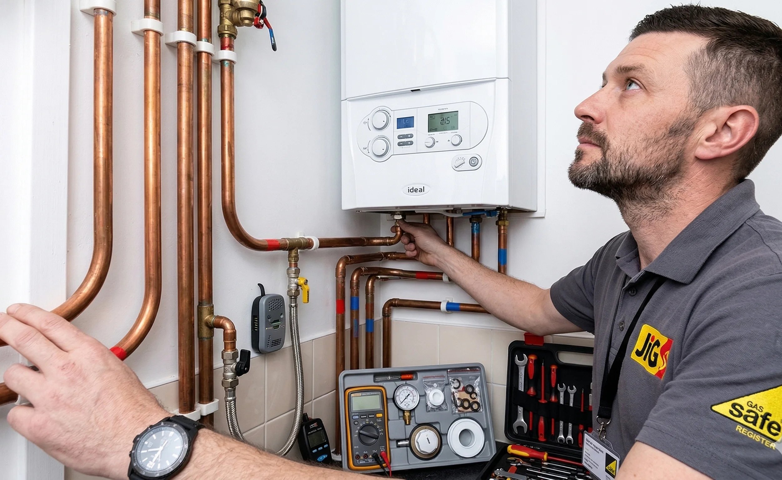 Plumber working on a boiler installation