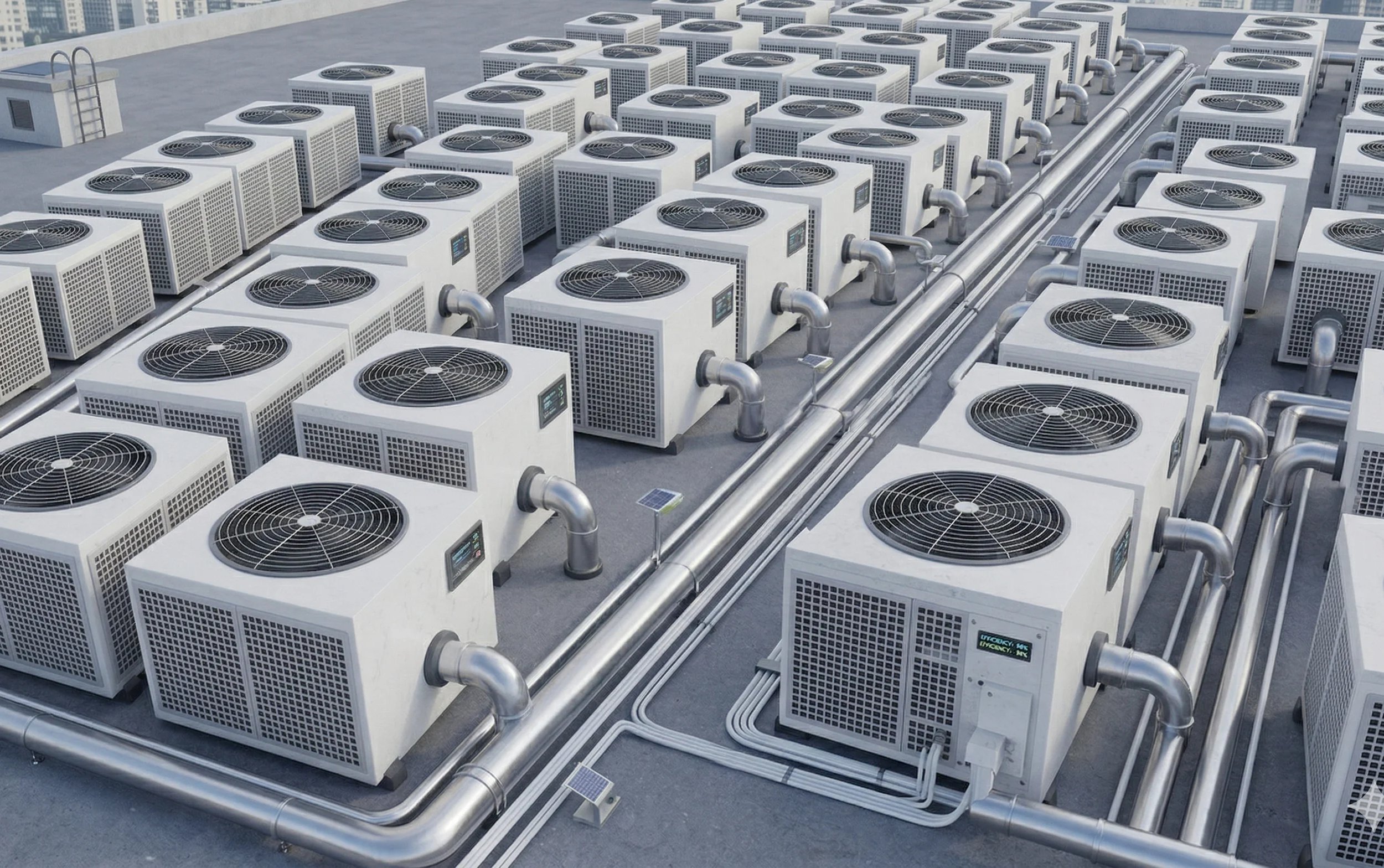Rooftop air conditioning units in urban setting