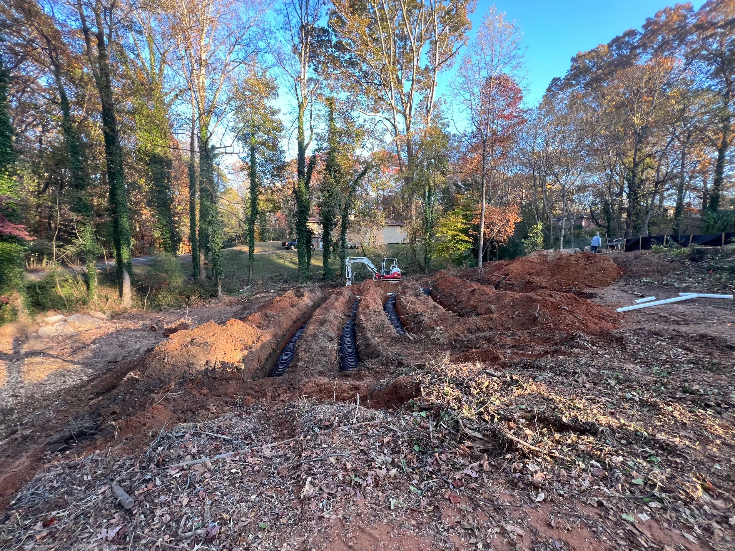 Excavation site with equipment and trenches