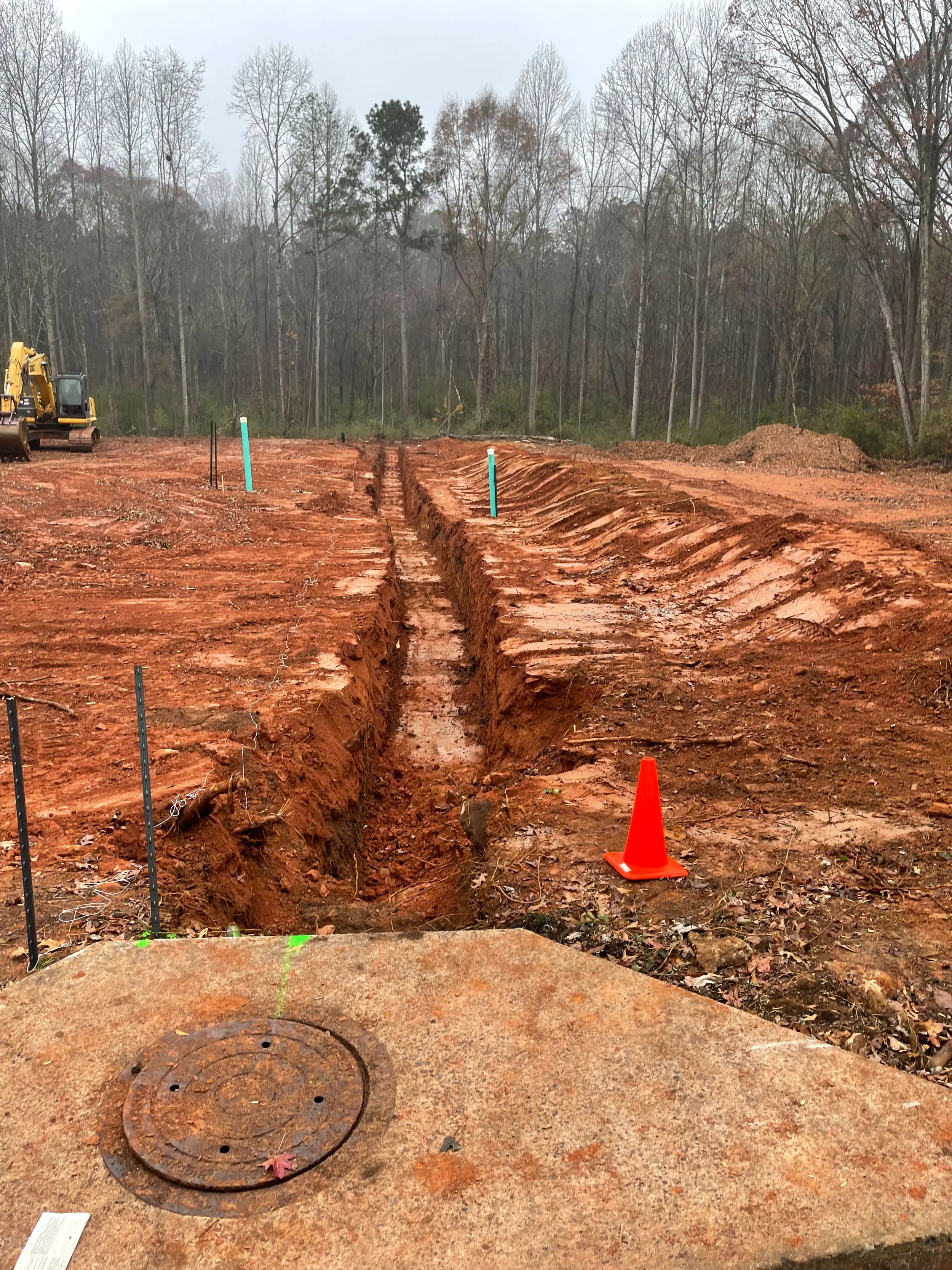 Excavated trench at a construction site