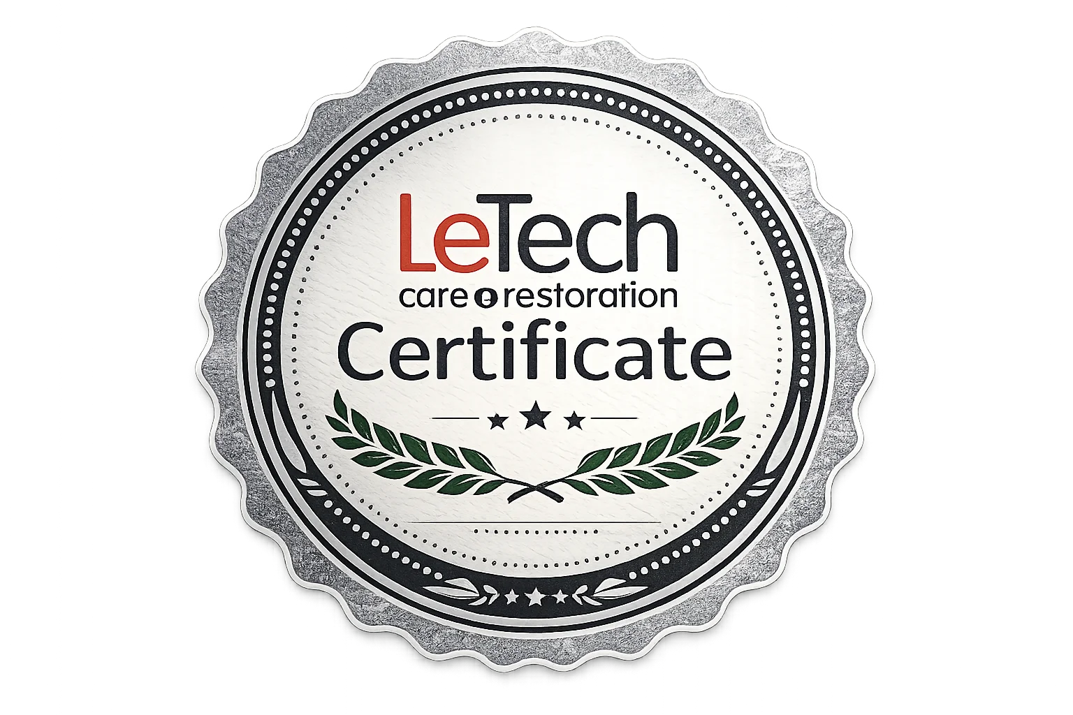 LeTech care and restoration certificate badge.