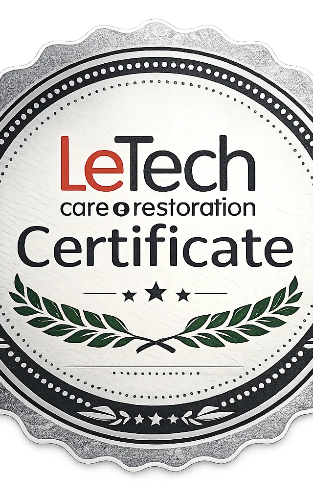 LeTech care and restoration certificate badge.