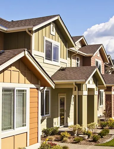 colorful residential houses with landscaping