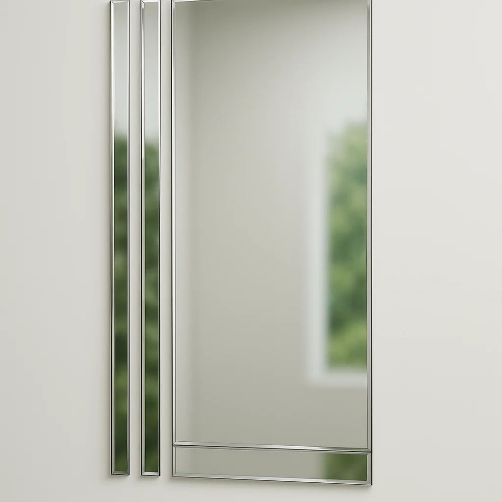 Stylish mirrors reflecting greenery in a modern interior