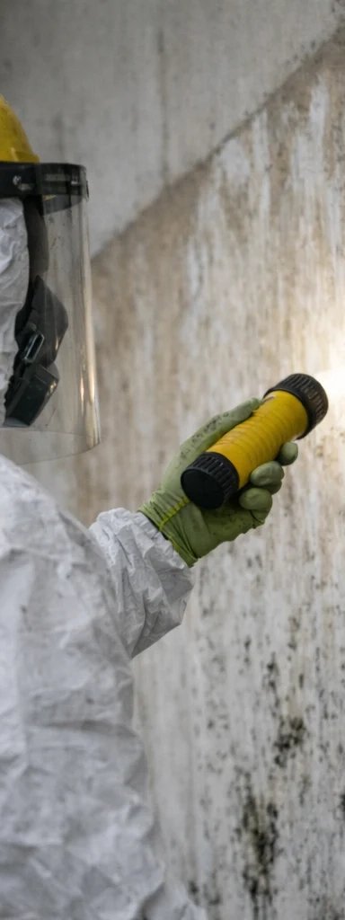 Mold inspection in progress with flashlight