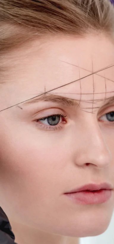 A woman getting her eyebrows shaped by threading.