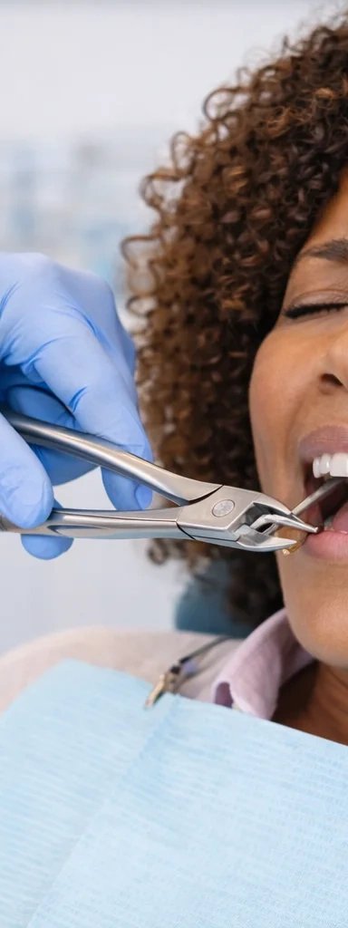 Dentist extracting a tooth from a patient