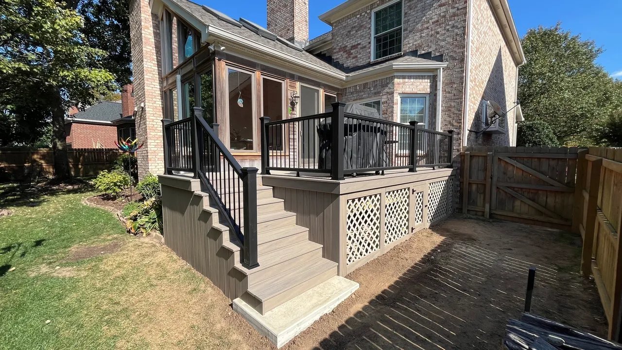 Residential outdoor deck with stairs