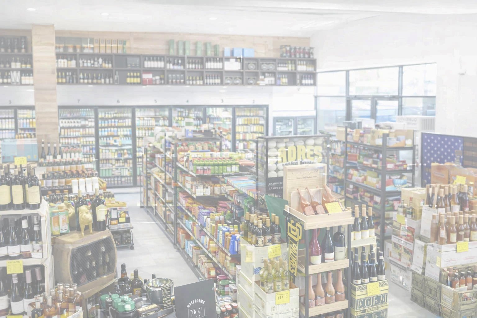 View of a well-stocked grocery store interior