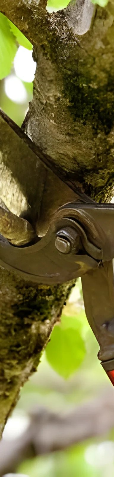 Close-up of pruning shears cutting a branch