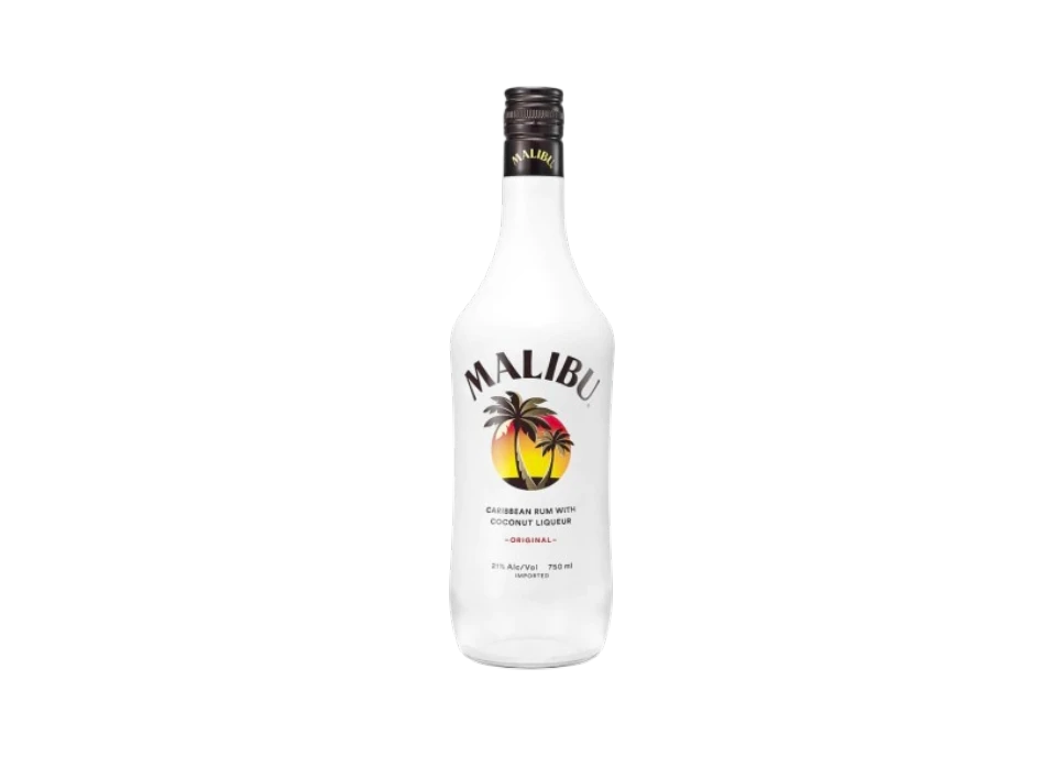 Malibu coconut rum bottle on a black background