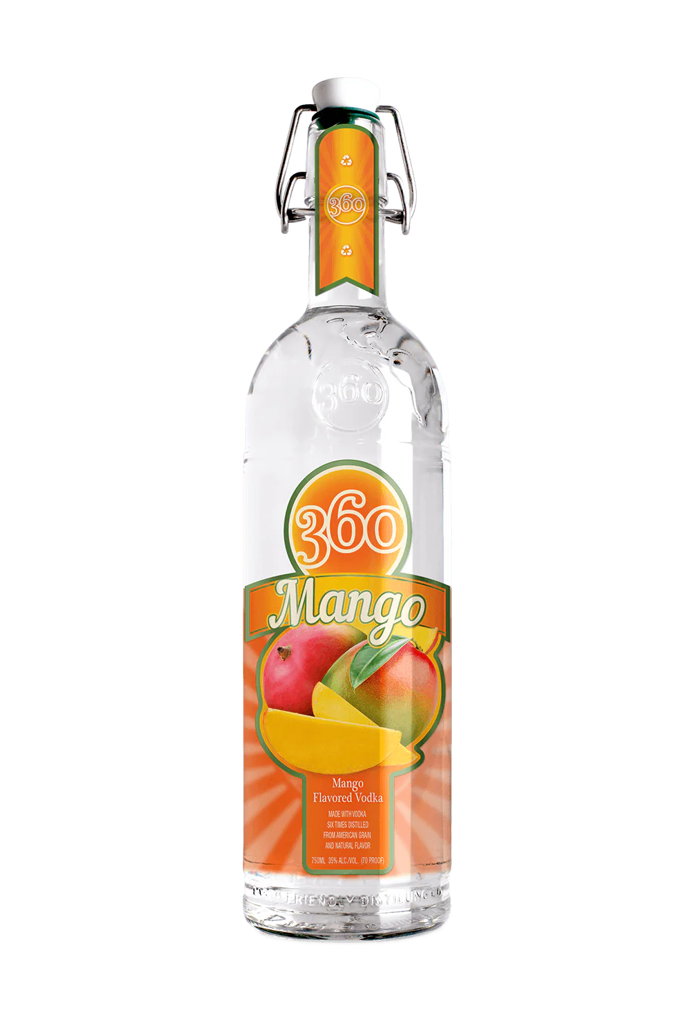 360 Mango Flavored Vodka bottle with mangoes