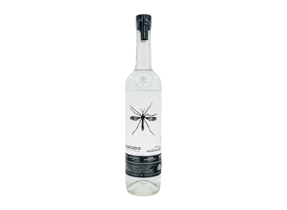 Clear spirit bottle with artistic label design