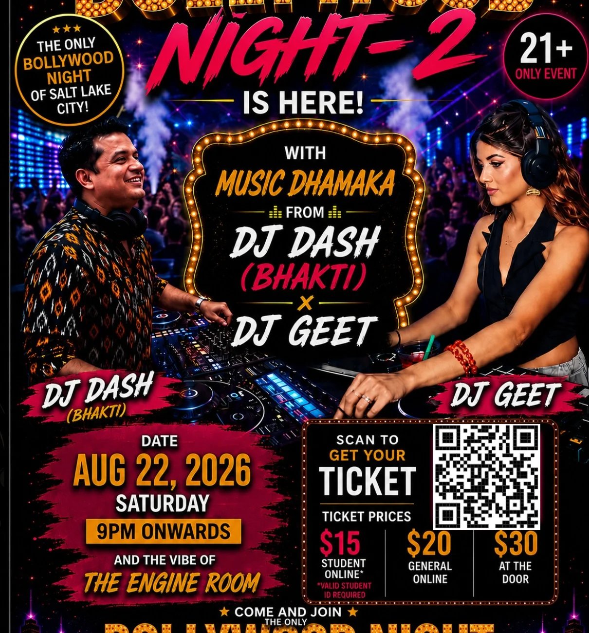  Bollywood Night 2 Returns – Saturday, August 22, 2026 | Salt Lake City's Biggest Bollywood Party