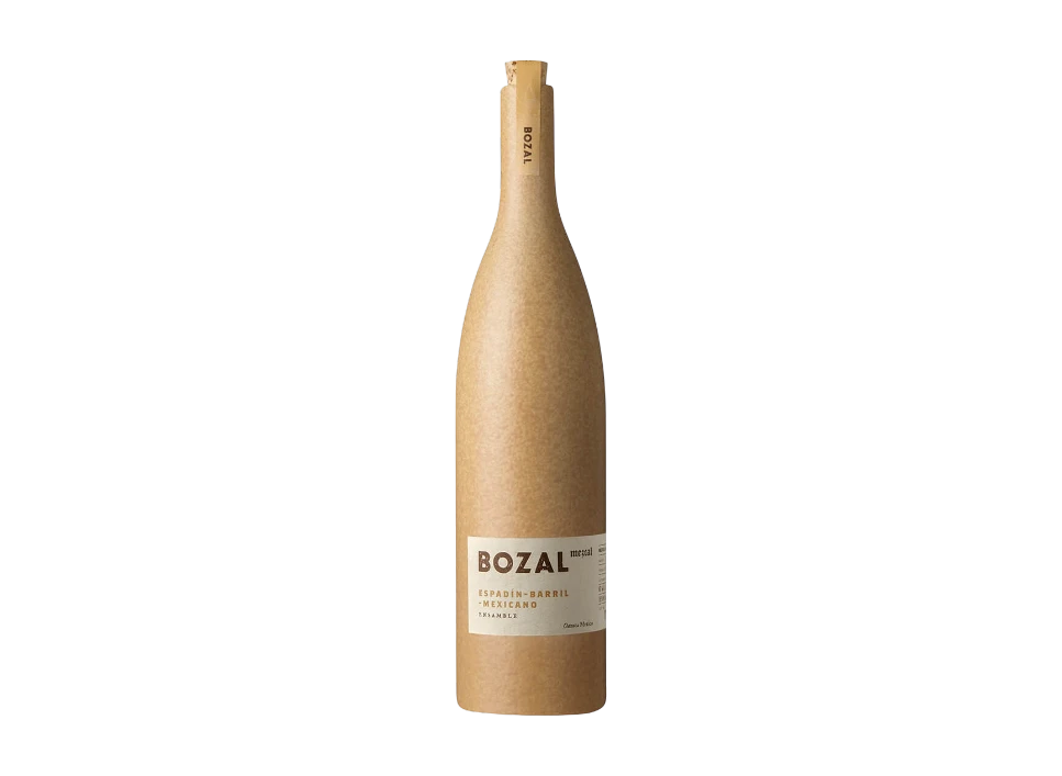 A bottle of Bozal mezcal with a minimalist design