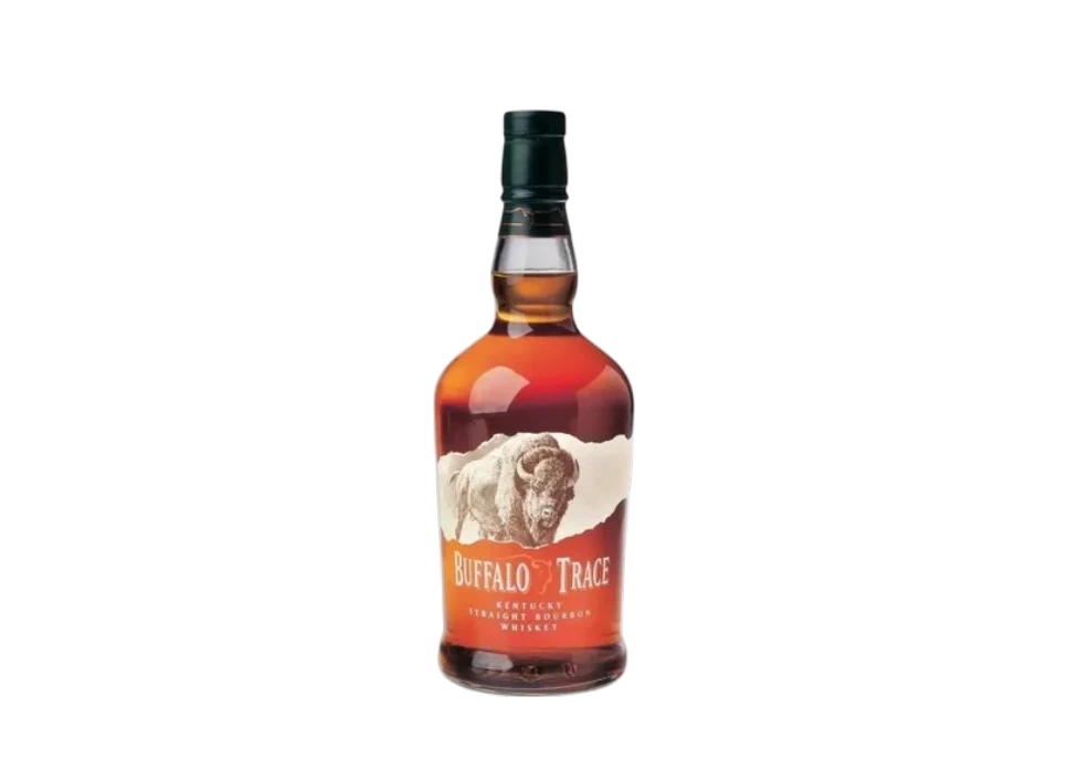 Buffalo Trace whiskey bottle on a black background
