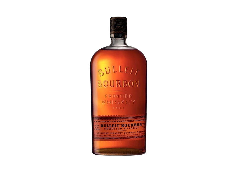 Bulleit Bourbon bottle against a black background