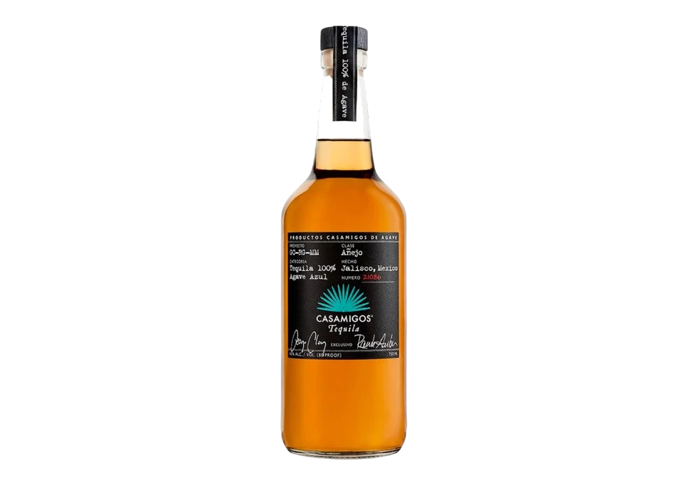 Casamigos tequila bottle on black background