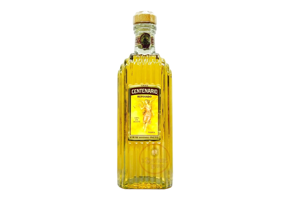 Centenario Reposado tequila bottle, golden color