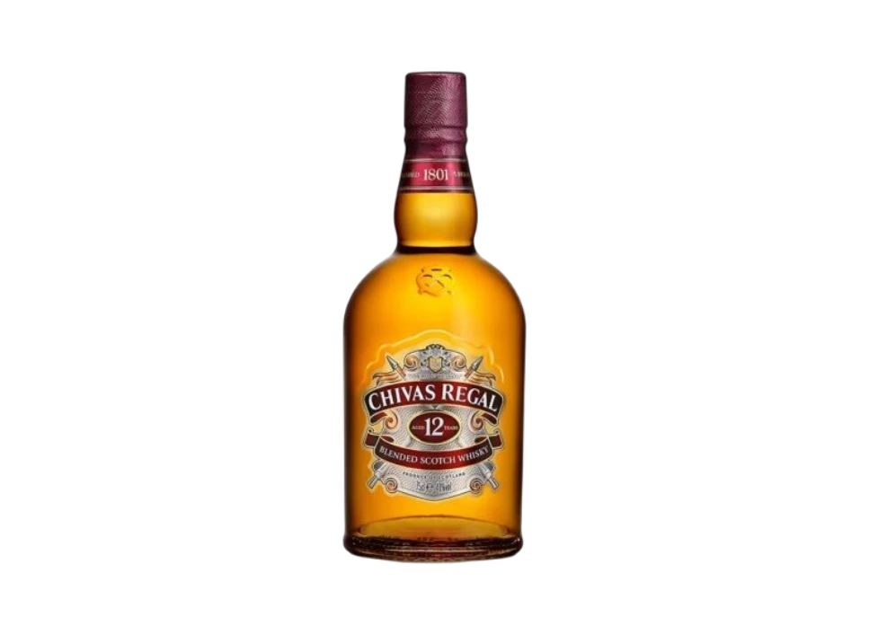 Chivas Regal 12 Year Old Scotch Whisky bottle on black background