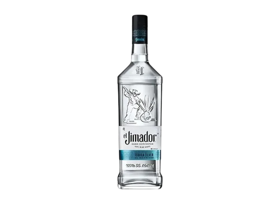 Bottle of El Jimador Silver Tequila on a black background