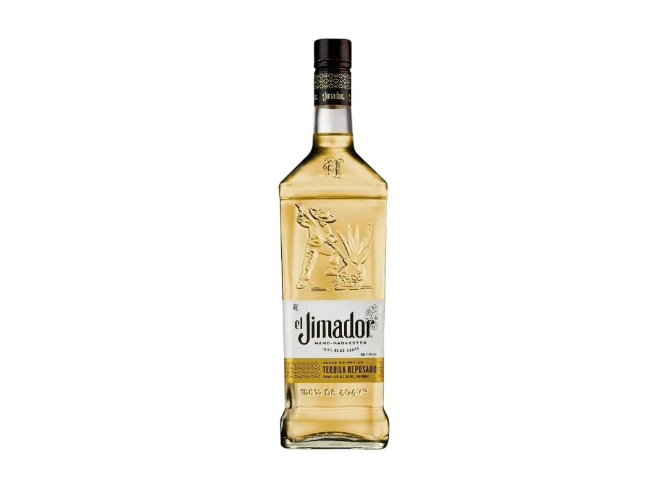 Bottle of El Jimador tequila on a black background