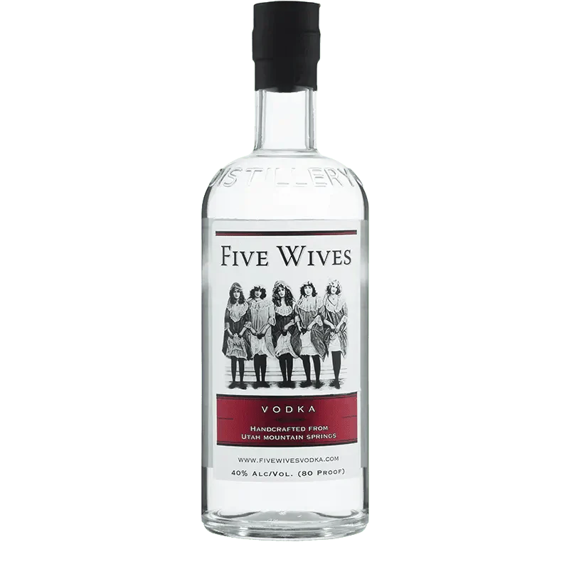 Five Wives Vodka bottle with distinctive label
