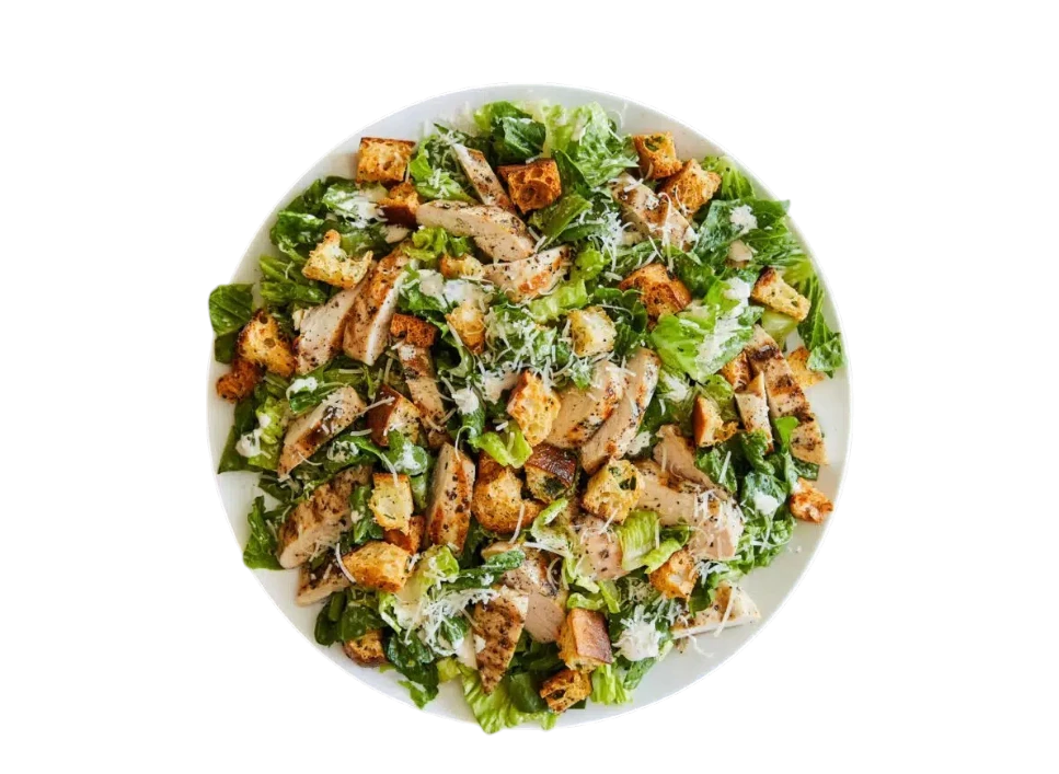 Delicious grilled chicken salad with croutons