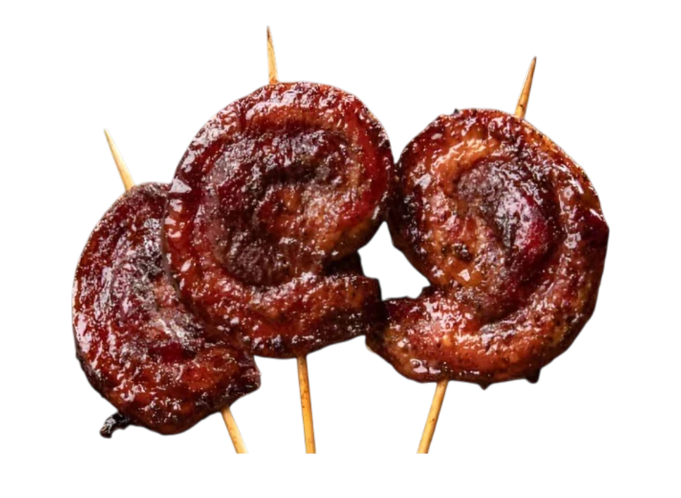 Grilled meat skewers on wooden sticks