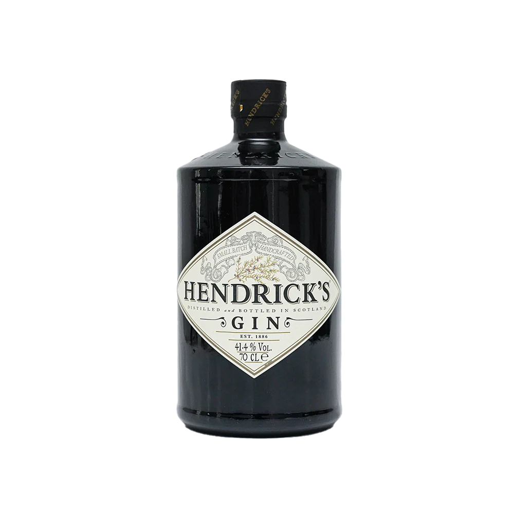 Bottle of Hendrick's gin against a white background