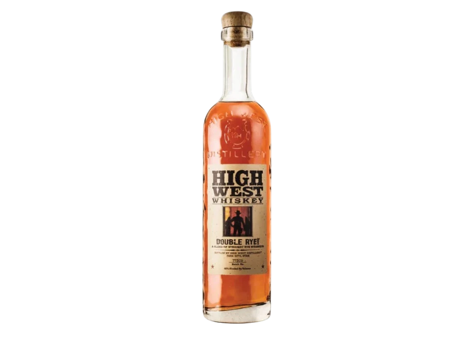 High West Double Rye Whiskey bottle on black background