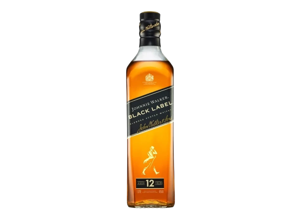 Johnnie Walker Black Label whiskey bottle on black background