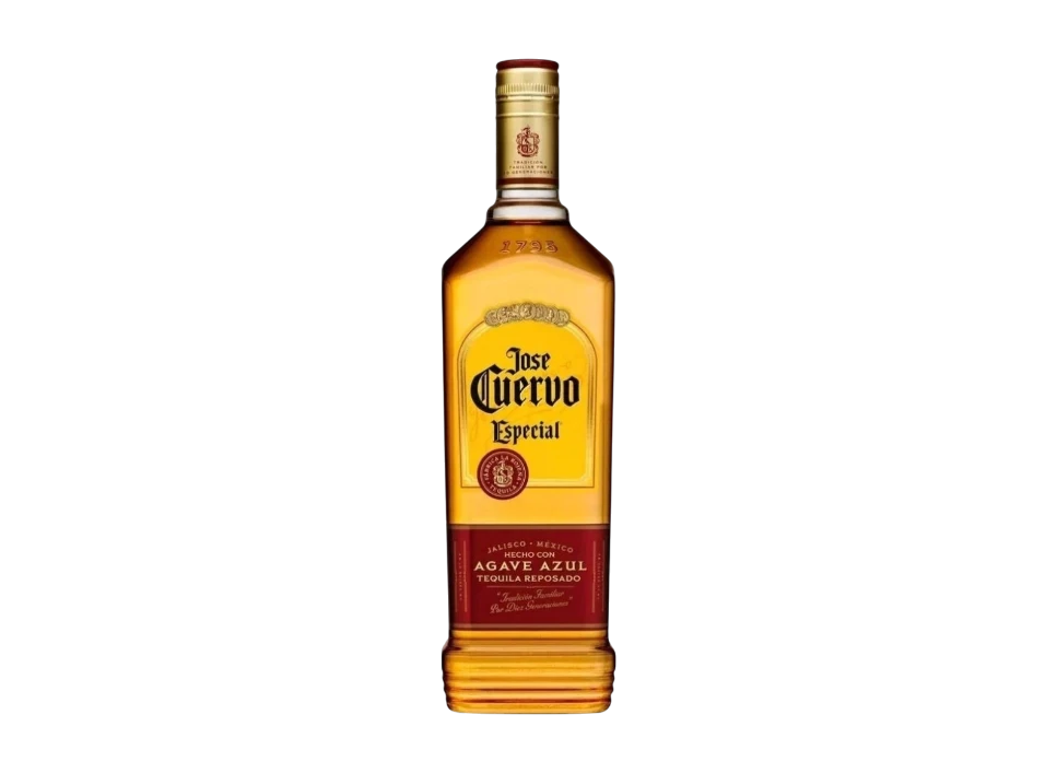 Jose Cuervo Especial tequila bottle against a black background