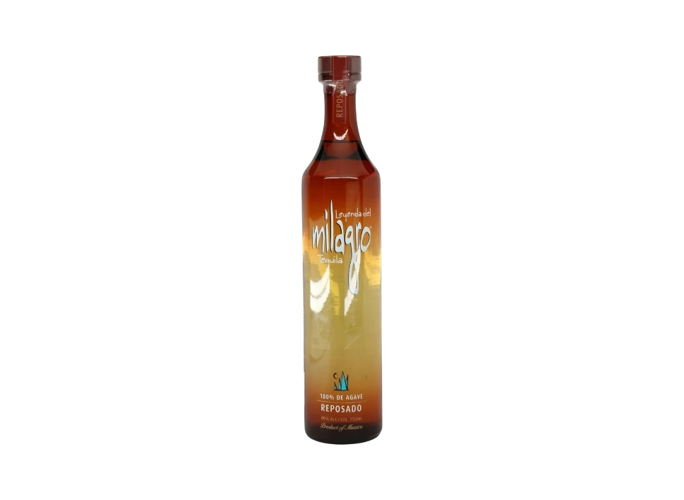 Milagro Reposado tequila bottle on dark background
