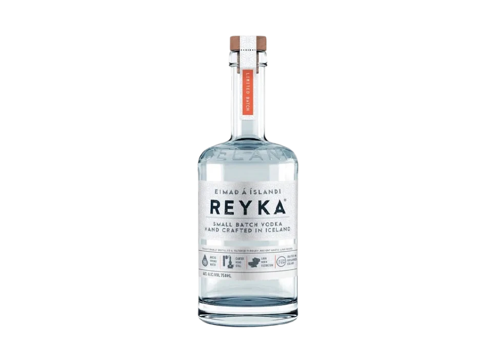 Reyka Vodka bottle on a black background