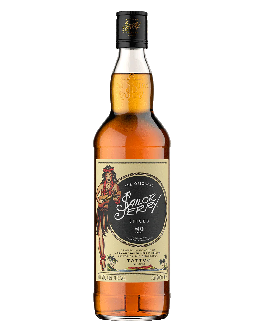 Sailor Jerry Spiced Rum bottle with vintage design