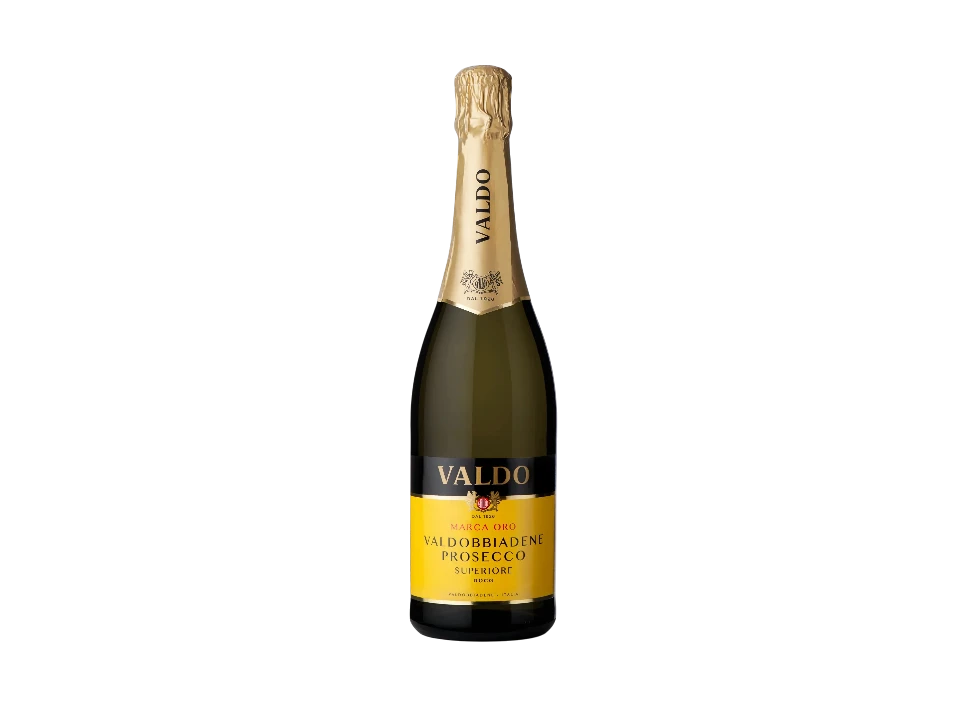Valdo Prosecco bottle with a golden label
