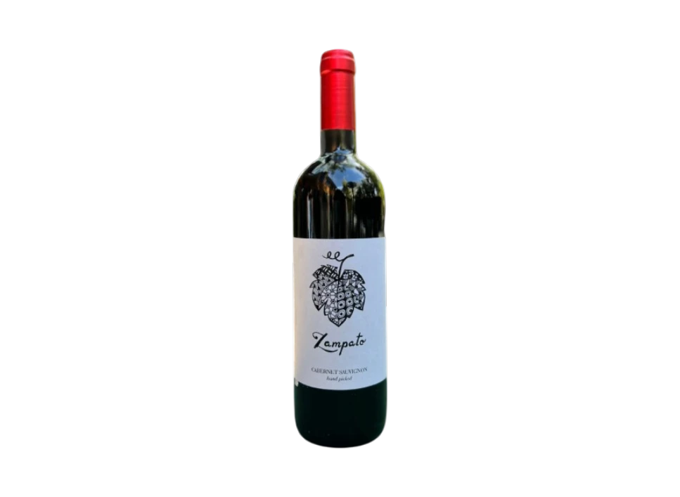 Bottle of Zampato Cabernet Sauvignon wine on black background