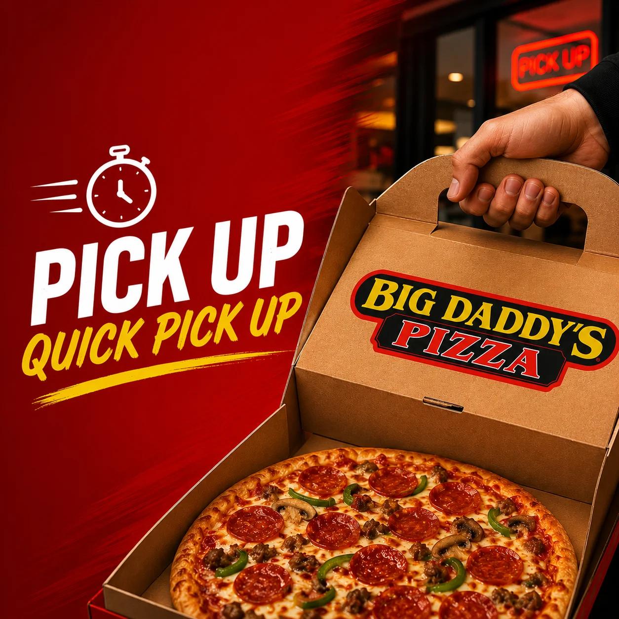Person holding a pizza box from Big Daddy's Pizza