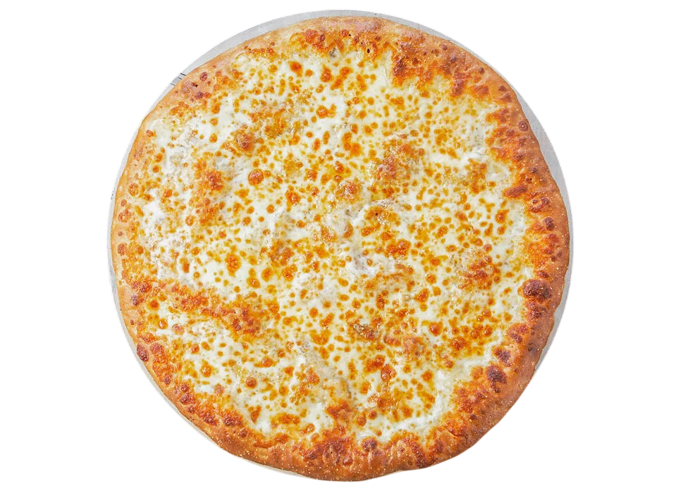 A delicious pizza with golden cheese crust on top.