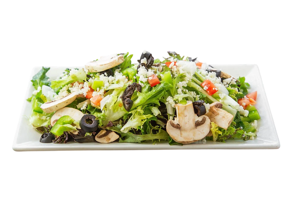 Fresh salad with lettuce, mushrooms, and olives