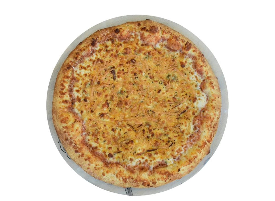 Delicious pizza topped with cheese and herbs