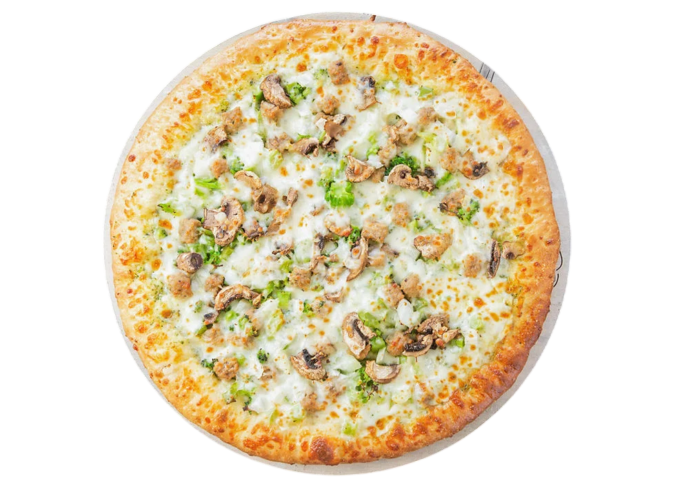 Freshly baked pizza with mushrooms and vegetables