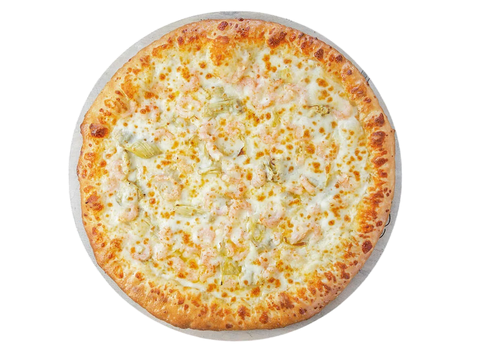 Delicious shrimp and artichoke pizza on a plate