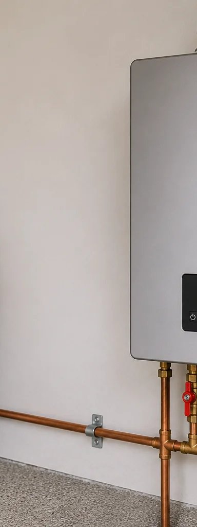 Modern tankless water heater installed on wall