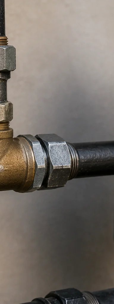 Close-up of a gas line connection with bubbles.