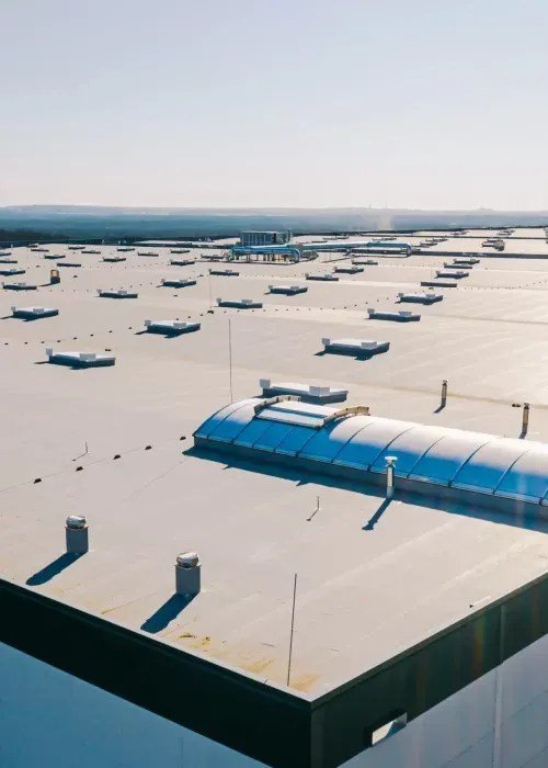 Aerial view of a commercial building roof