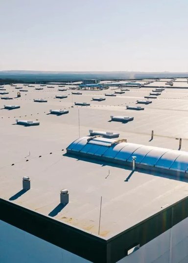 Aerial view of a commercial building roof